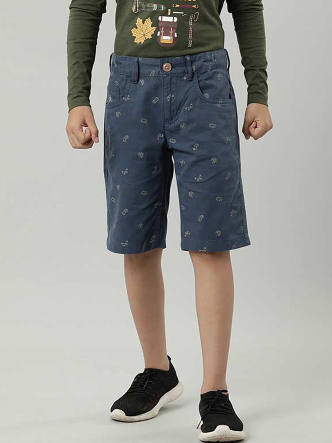 

Indian Terrain Boys Printed Mid Rise Pure Cotton Regular Shorts, Blue