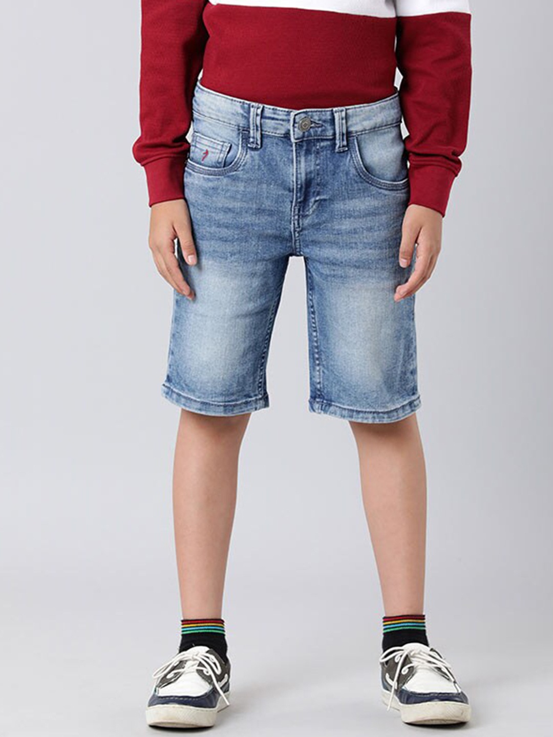 

Indian Terrain Boys Washed Mid-Rise Denim Shorts, Blue