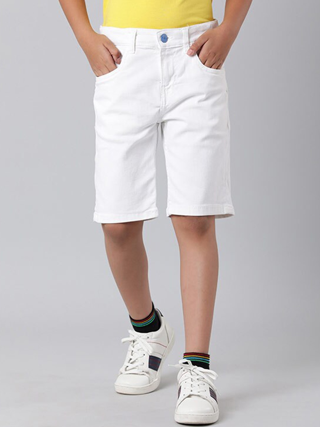 Indian Terrain Boys Mid-Rise Denim Shorts, White