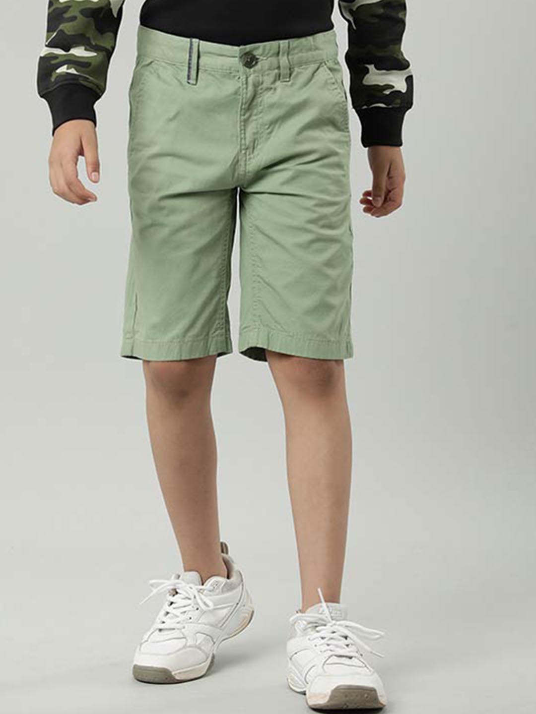 Indian Terrain Boys Mid-Rise Pure Cotton Shorts, Green