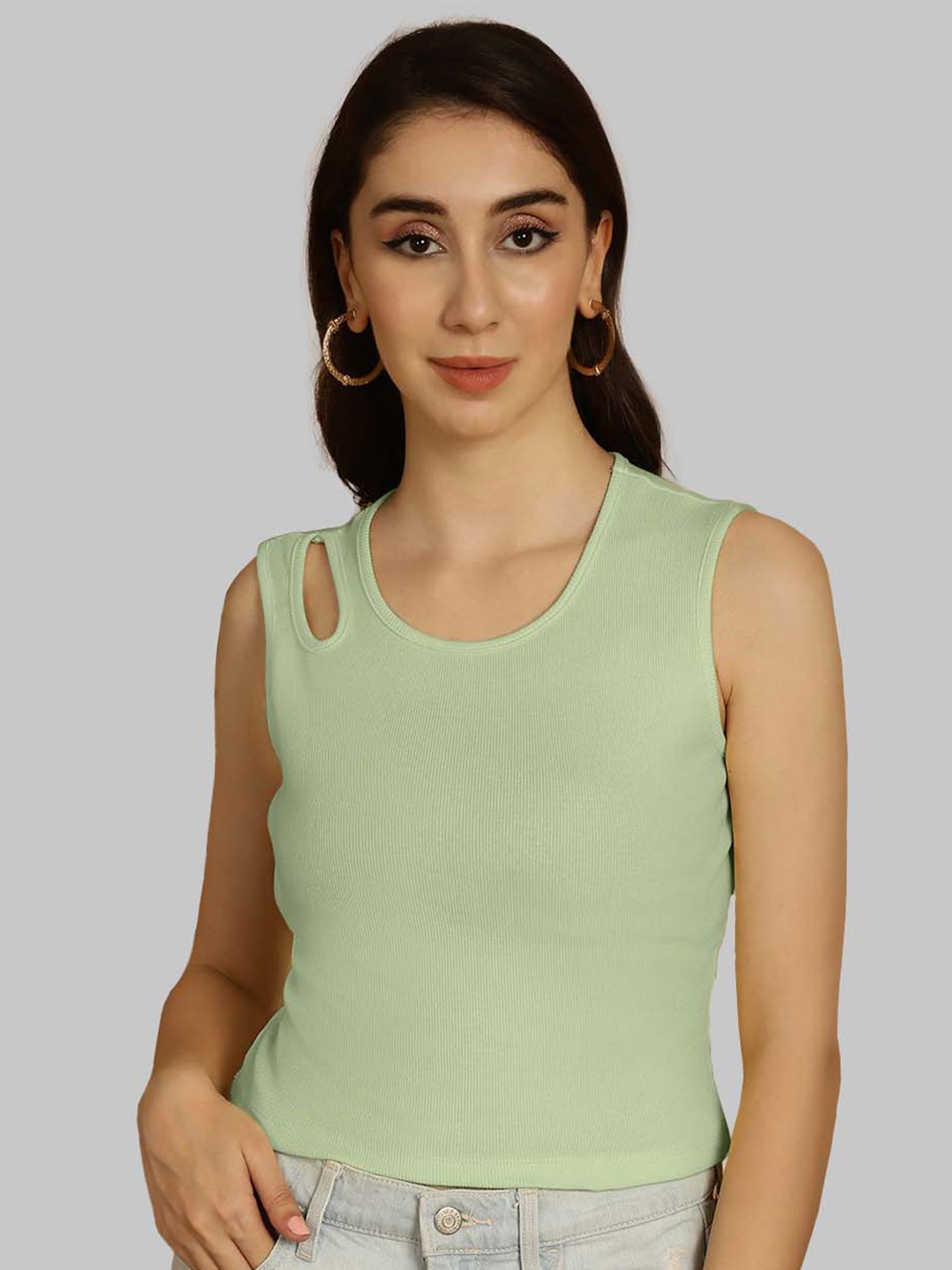 

Friskers Round Neck Sleeveless Crop Top, Sea green