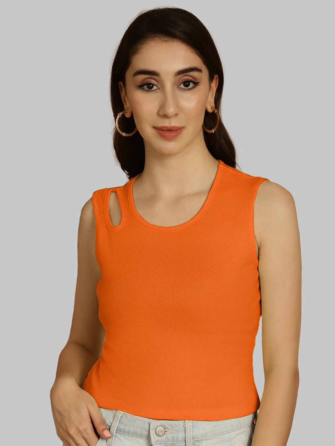 

Friskers Round Neck Sleeveless Crop Top, Orange