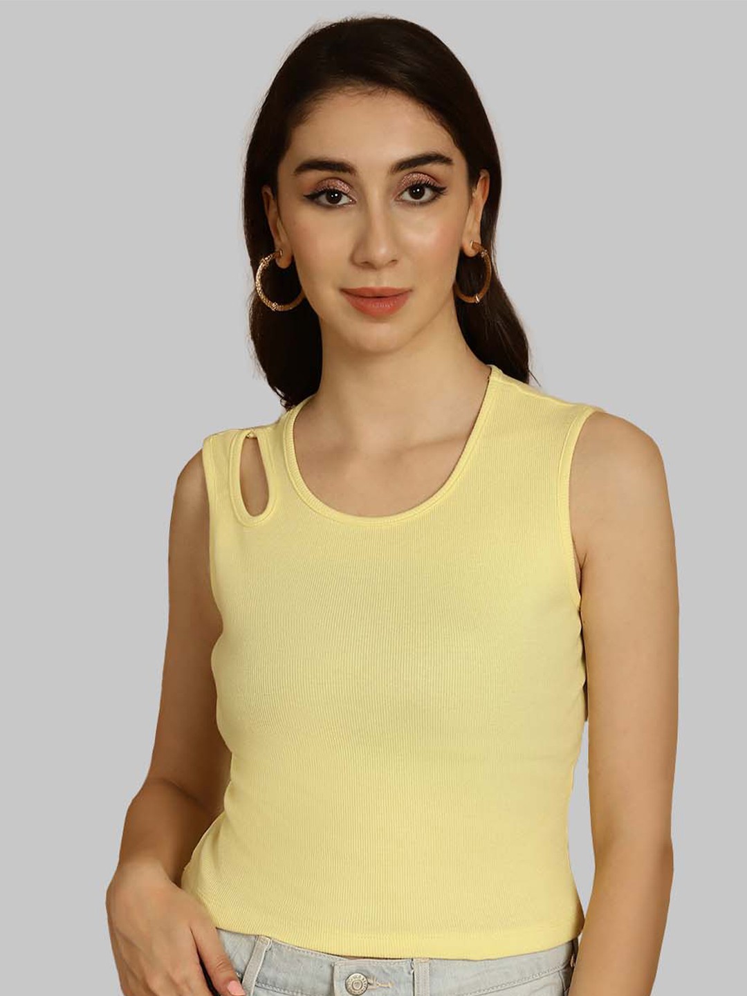 

Friskers Round Neck Sleeveless Crop Top, Yellow
