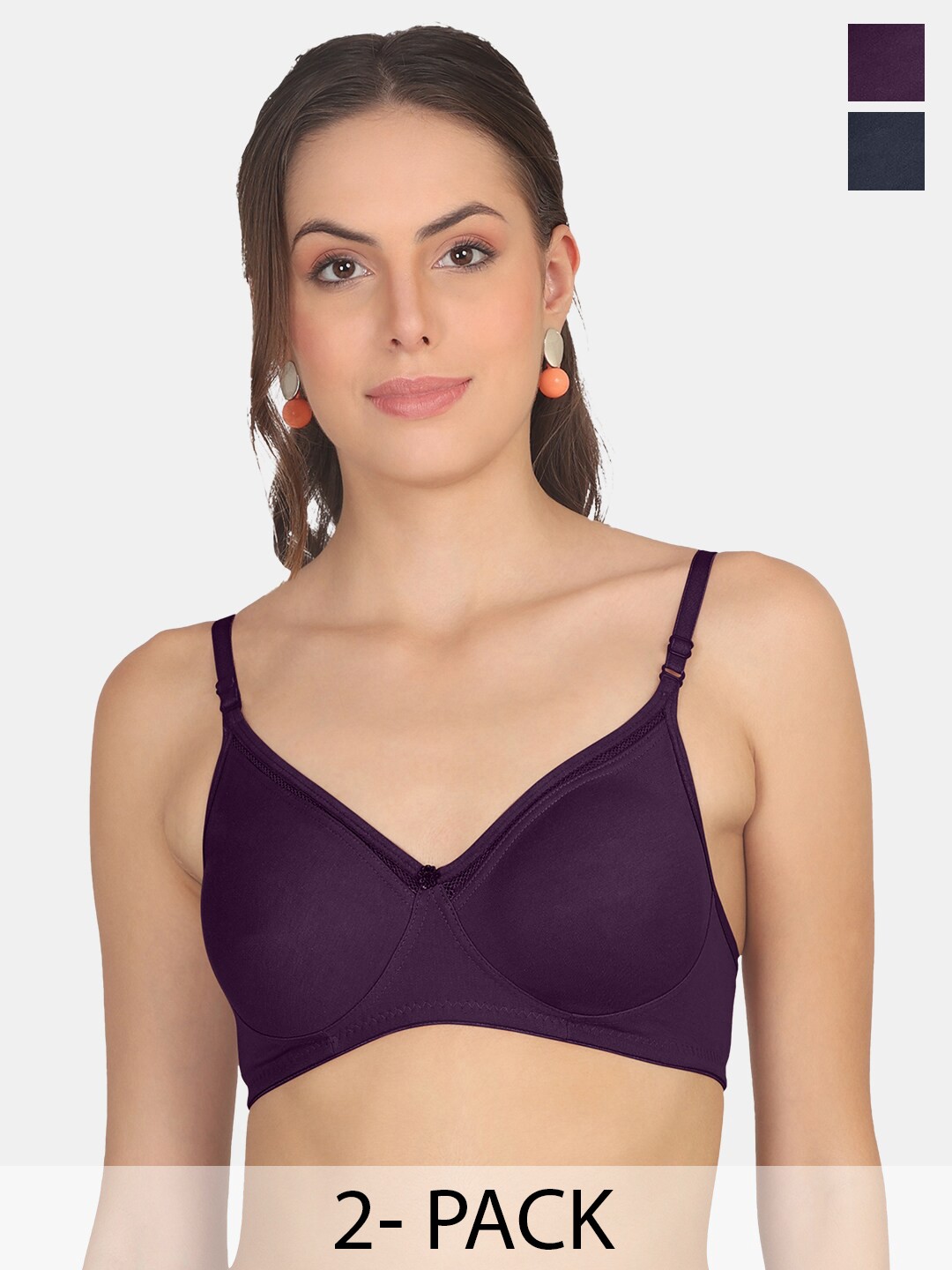 

POOJA RAGENEE Pack of 2 Full Coverage Non Padded Everyday Bras With All Day Comfort, Purple