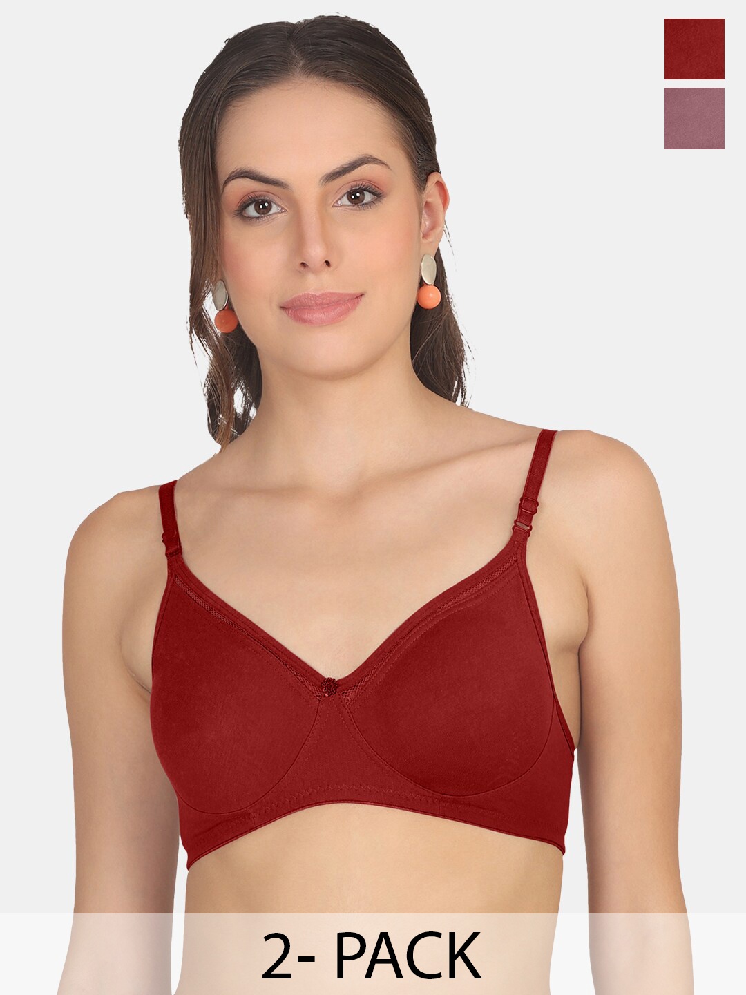 

POOJA RAGENEE Pack of 2 Full Coverage Non Padded Everyday Bras With All Day Comfort, Maroon