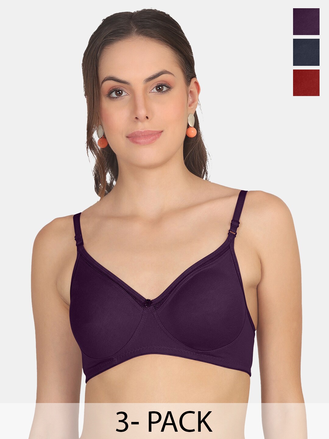 

POOJA RAGENEE Pack of 3 Full Coverage Non Padded Everyday Bras With All Day Comfort, Navy blue