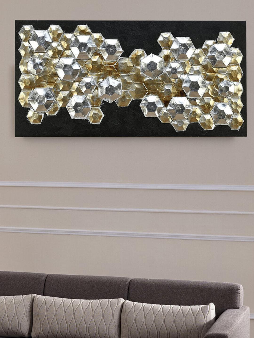 

Athome by Nilkamal Black Hexagonal Art Wooden Wall Decor, Gold