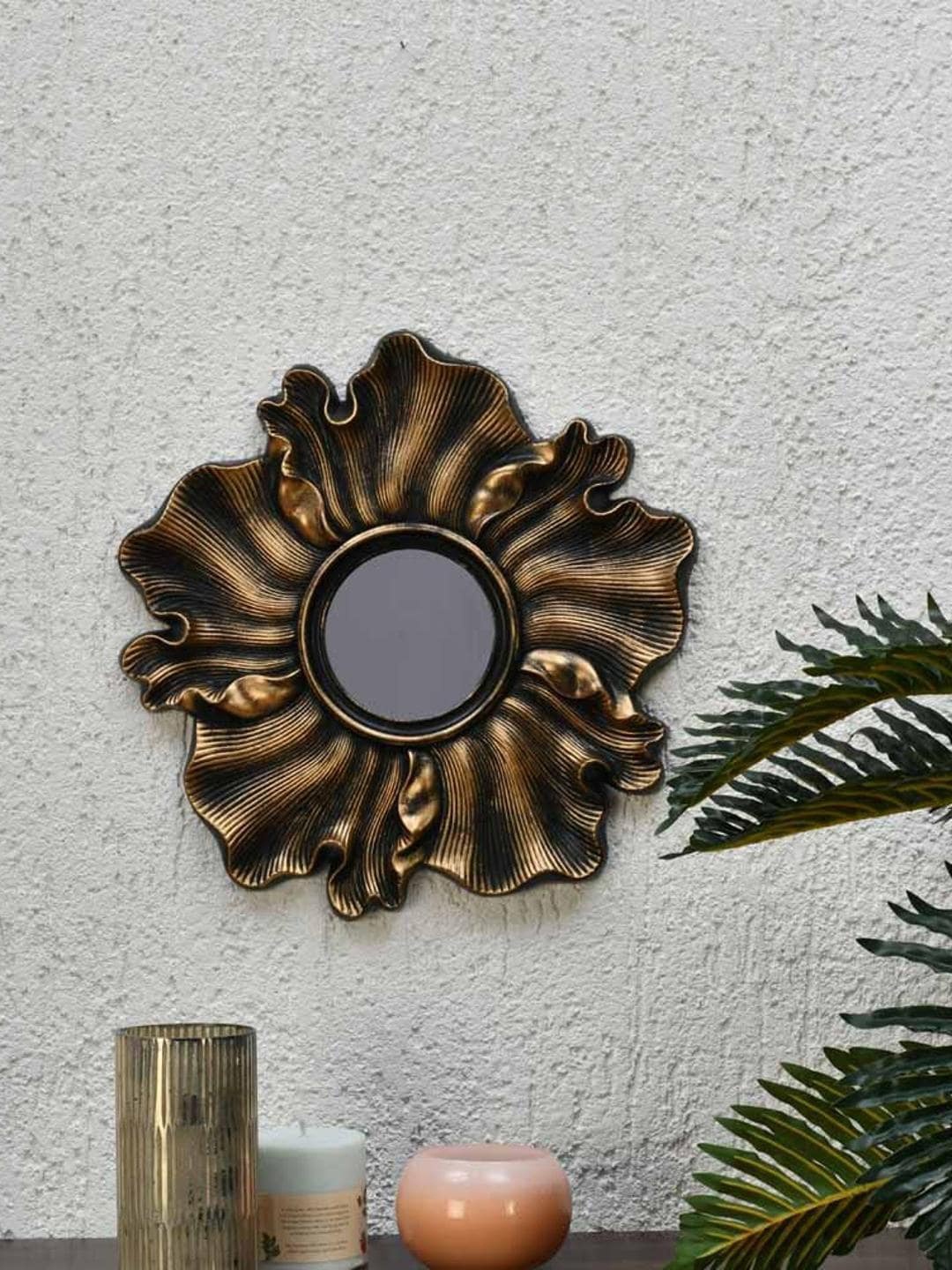 

Athome by Nilkamal Gold Toned Floral Mirror Plaque Wall Decor