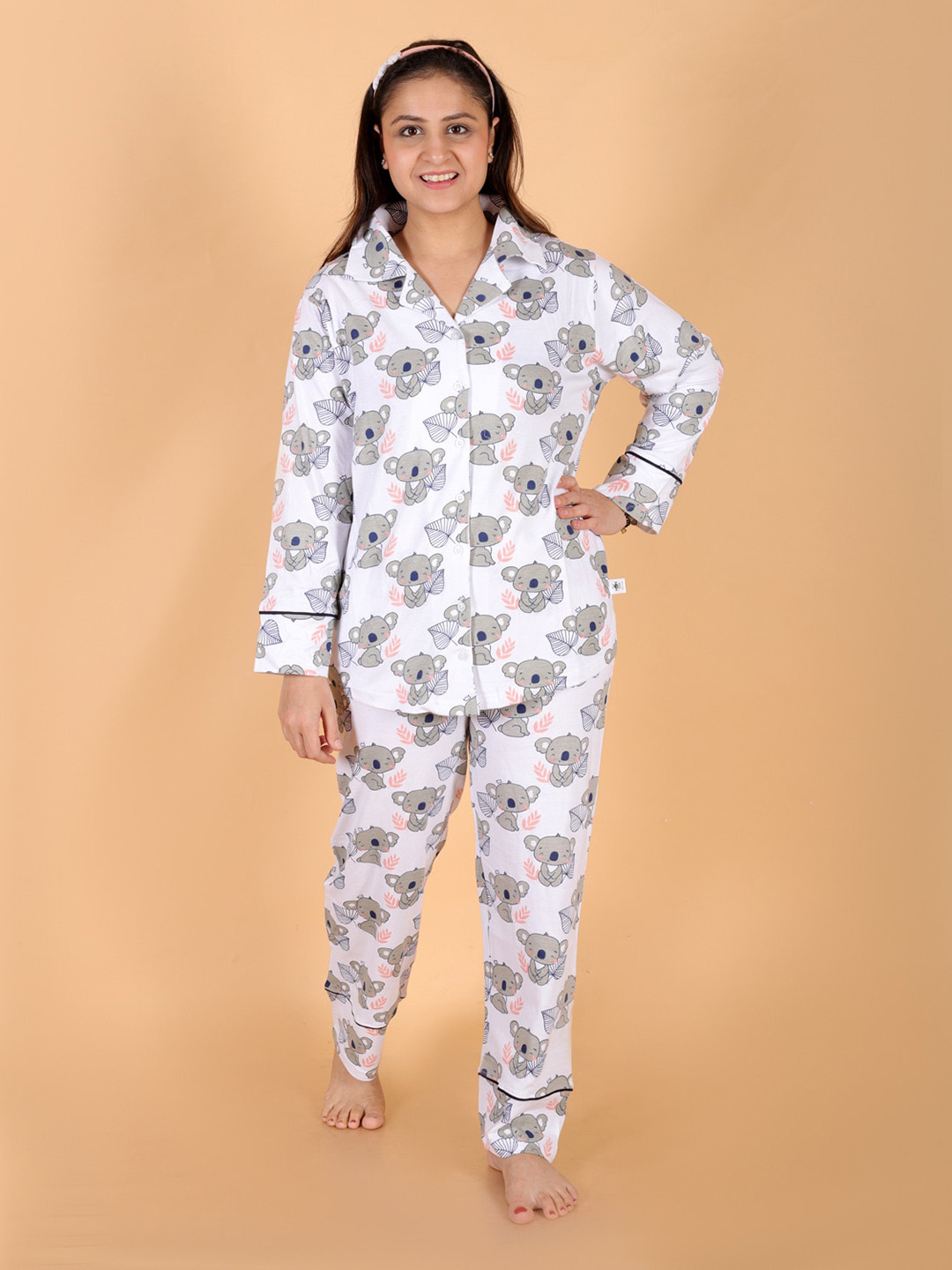 

The Mom Store Conversational Printed Pure Cotton Night suit, White