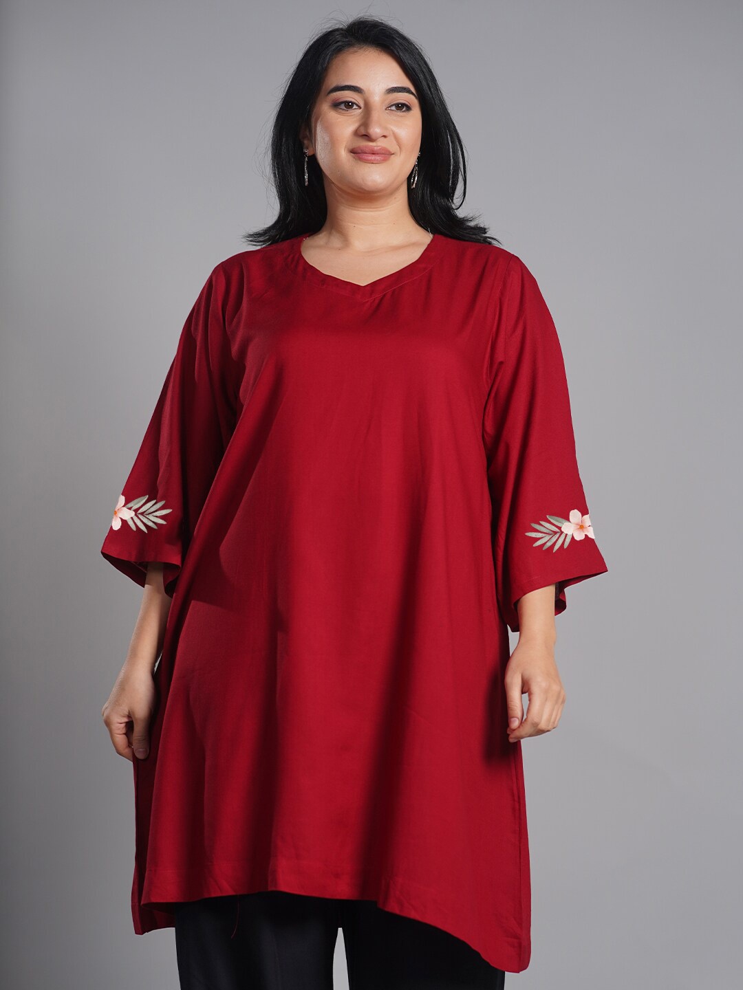 

LetsDressUp PLus Size Printed V-Neck A-Line Kurta, Maroon