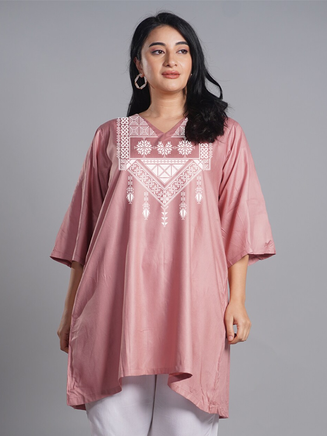 

LetsDressUp Ethnic Motifs Printed V-Neck Flared Sleeves A-Line Kurta, Rose