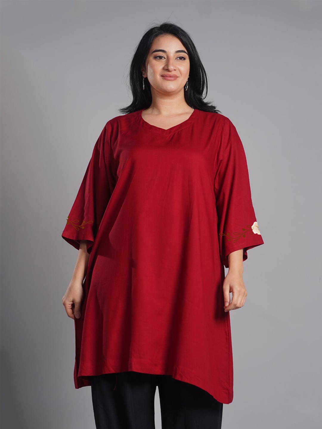 

LetsDressUp PLus Size Printed V-Neck A-Line Kurta, Maroon