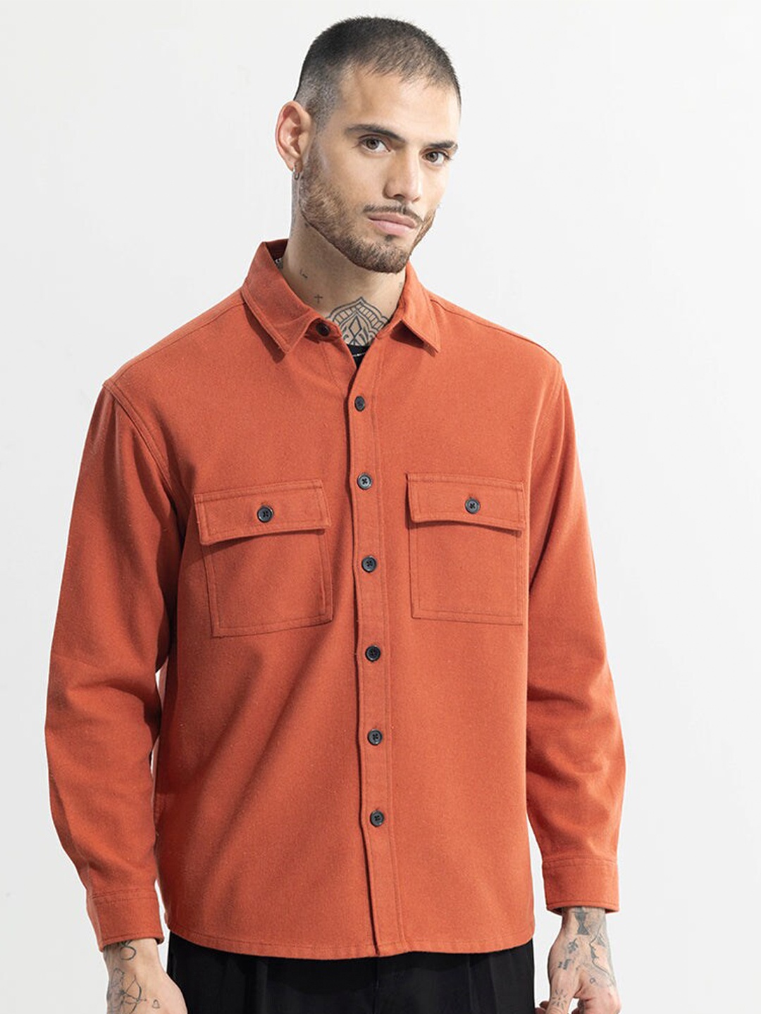 

Snitch Classic Lightweight Boxy Cotton Casual Shirt, Orange