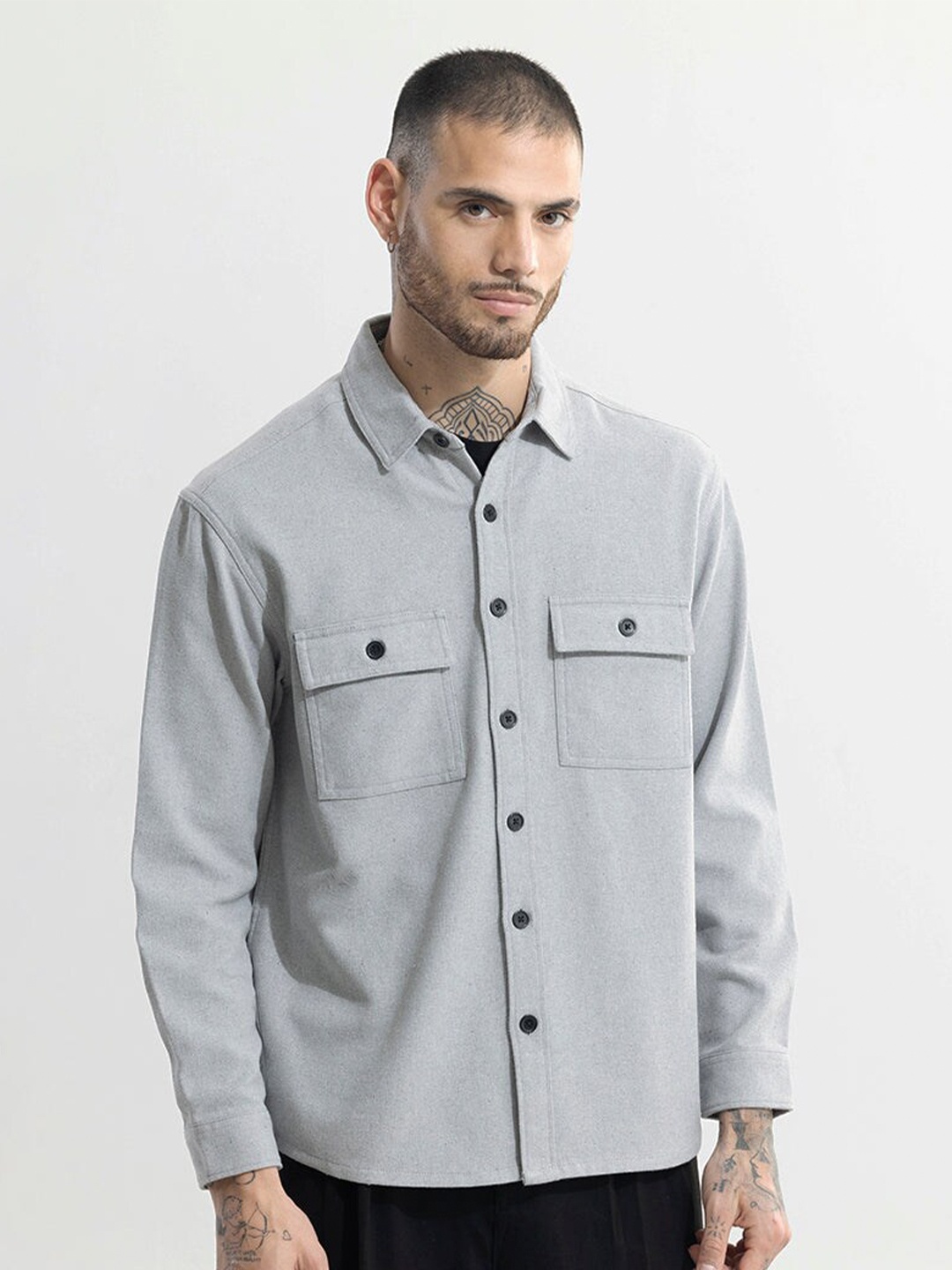 Snitch Spread Collar Classic Cotton Boxy Casual Shirt
