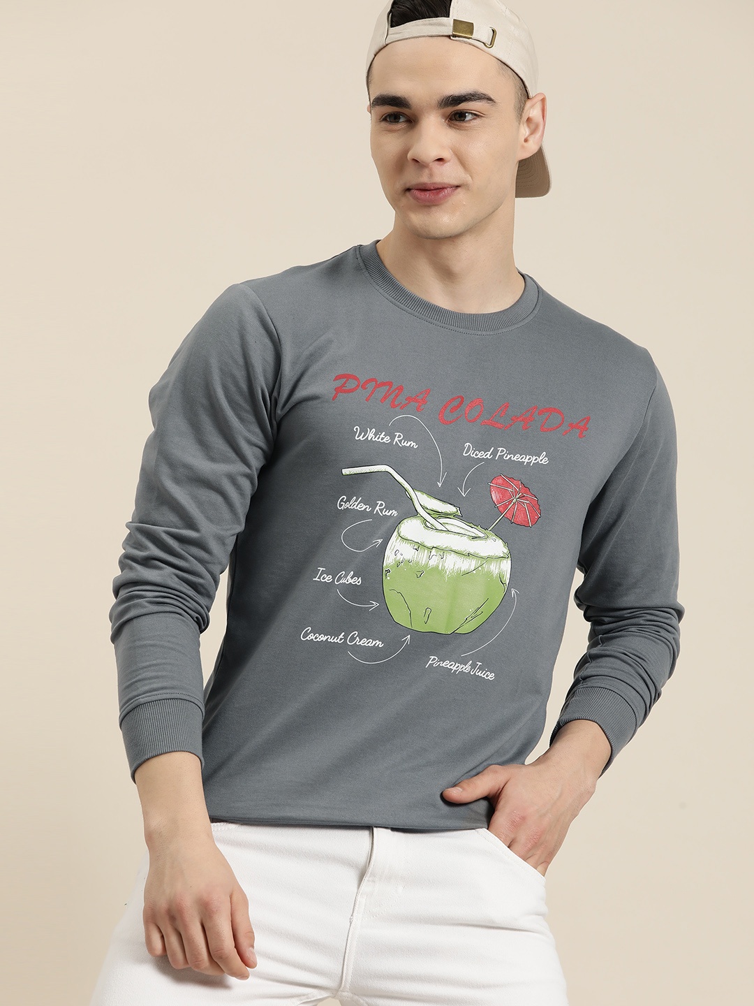 

HERE&NOW Men Grey Printed Sweatshirt
