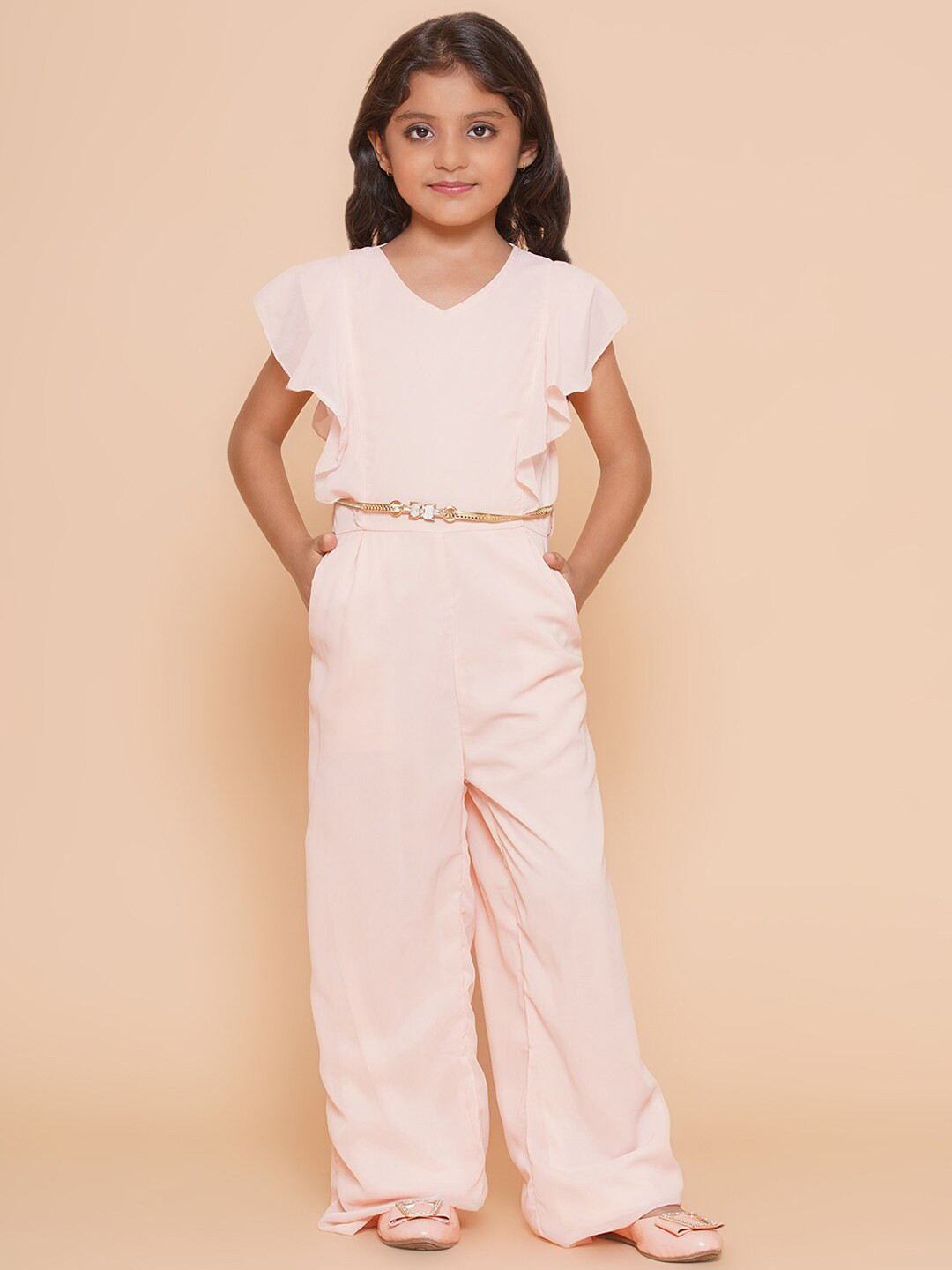 

BAESD Girls V-Neck Basic Jumpsuit, Peach
