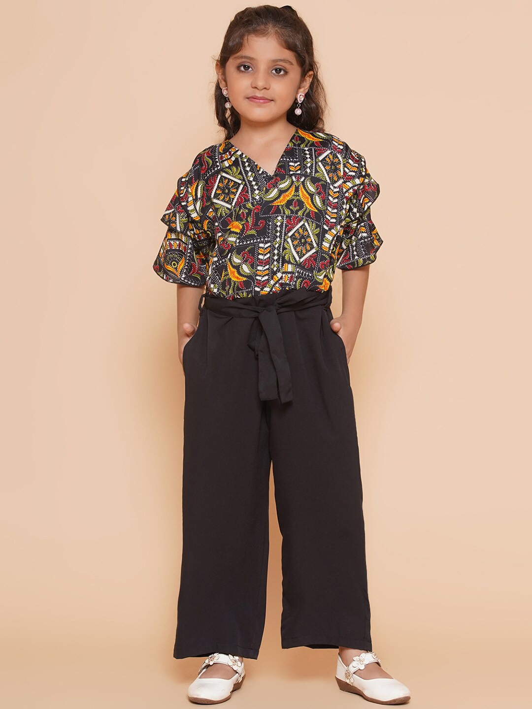 

BAESD Girls Floral Printed V-Neck Basic Jumpsuit, Black