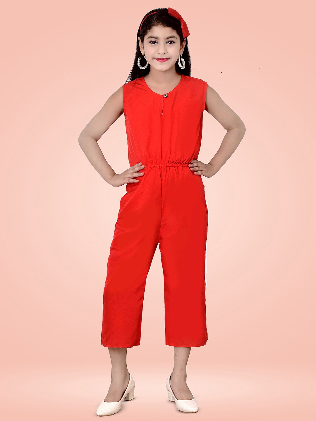 

BAESD Girls V-Neck Sleeveless Basic Jumpsuit, Red