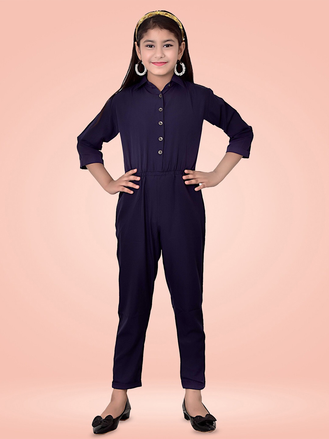 

BAESD Girls Shirt Collar Basic Jumpsuit, Blue