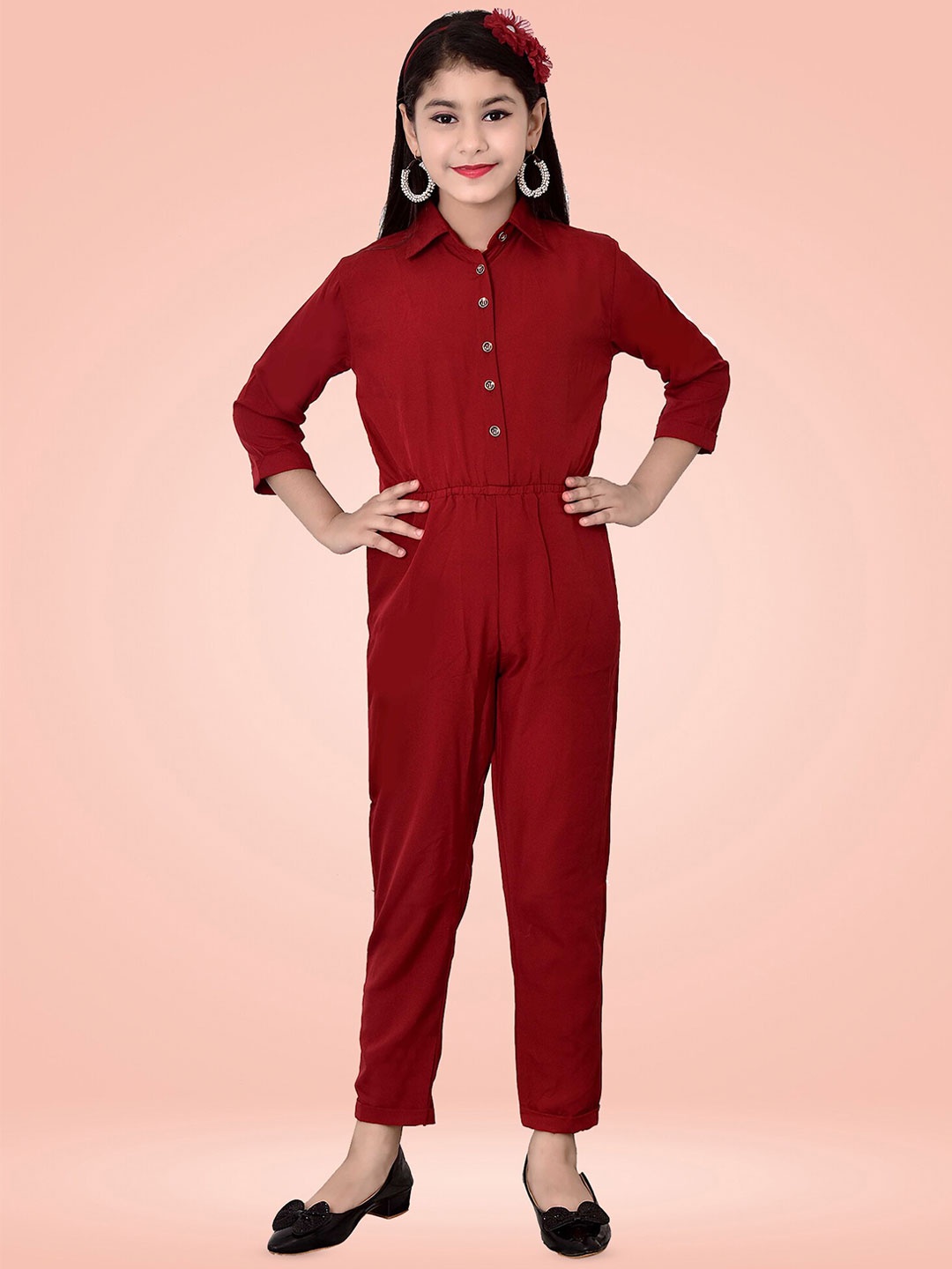 

BAESD Girls Shirt Collar Basic Jumpsuit, Maroon