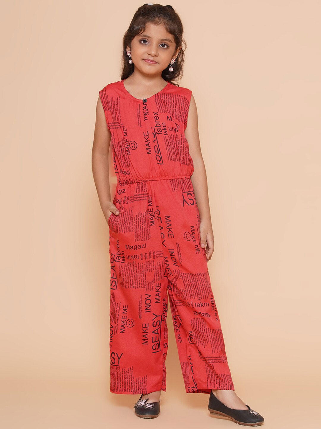 

BAESD Girls Printed Basic Jumpsuit, Red