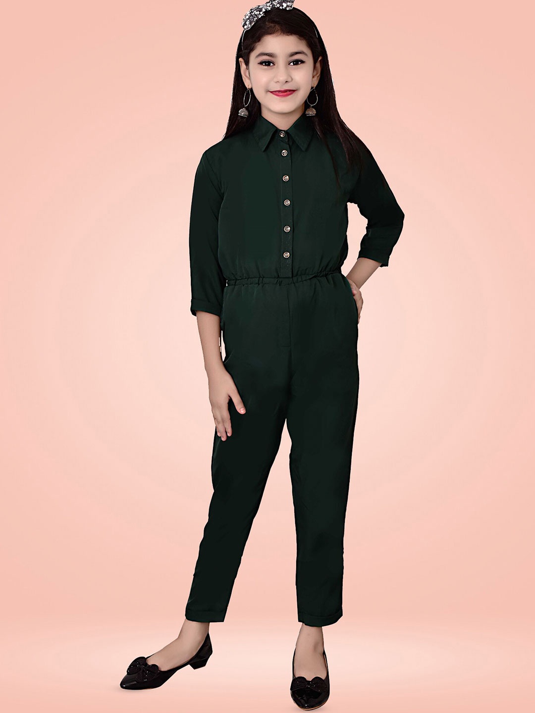 

BAESD Girls Shirt Collar Basic Jumpsuit, Green