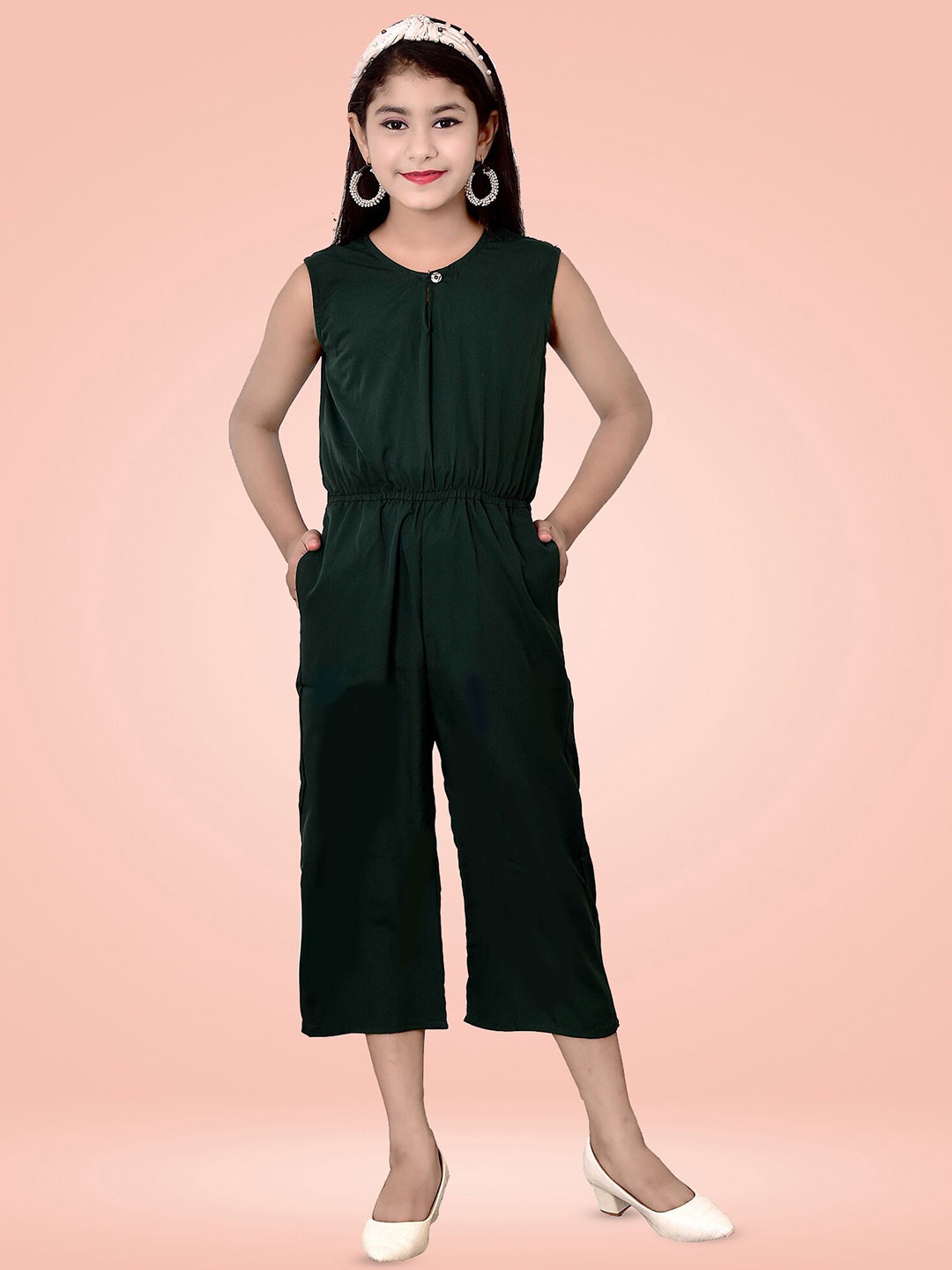 

BAESD Girls Crepe Basic Jumpsuit, Green