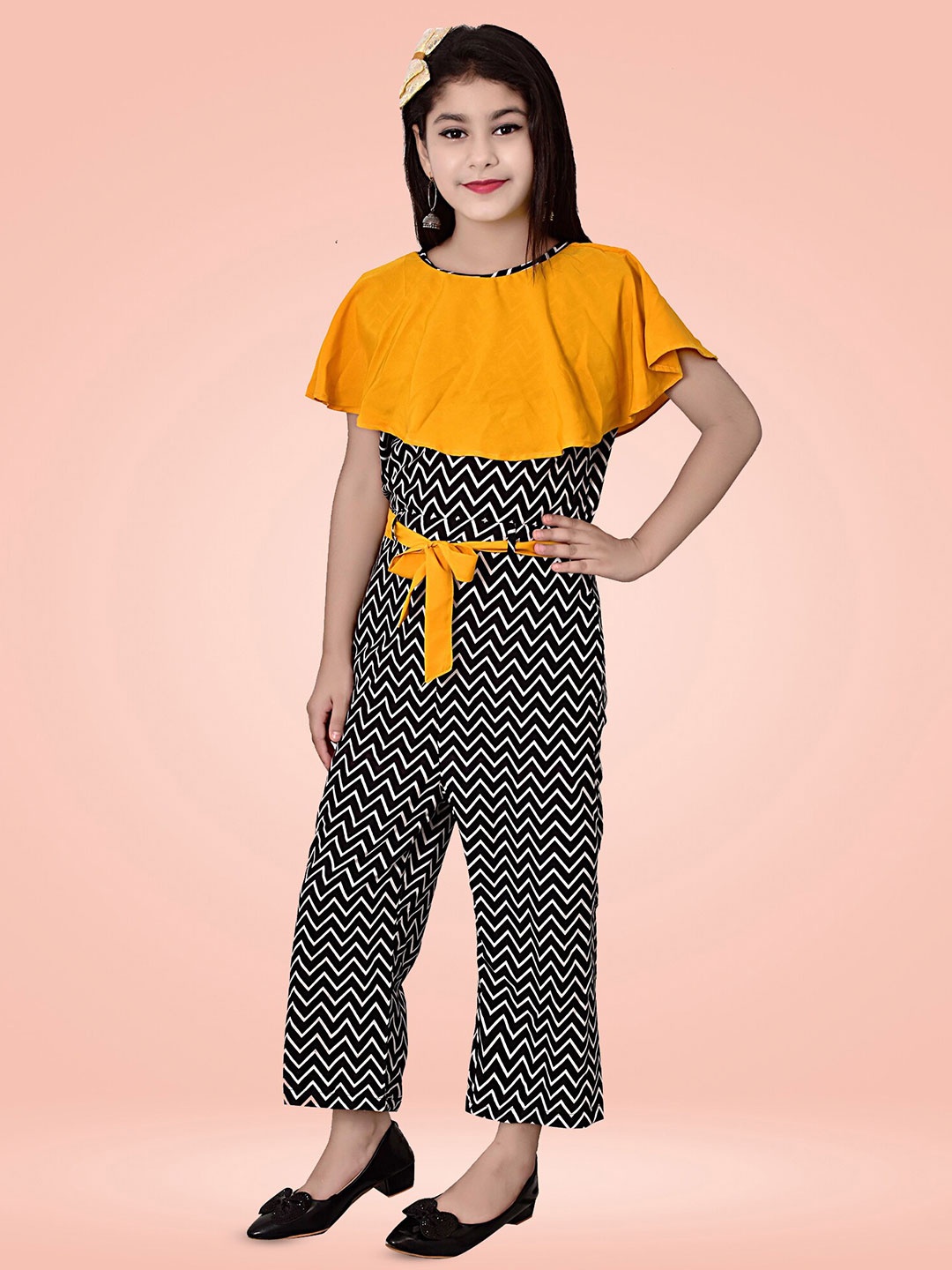 

BAESD Girls Printed Crepe Basic Jumpsuit, Yellow