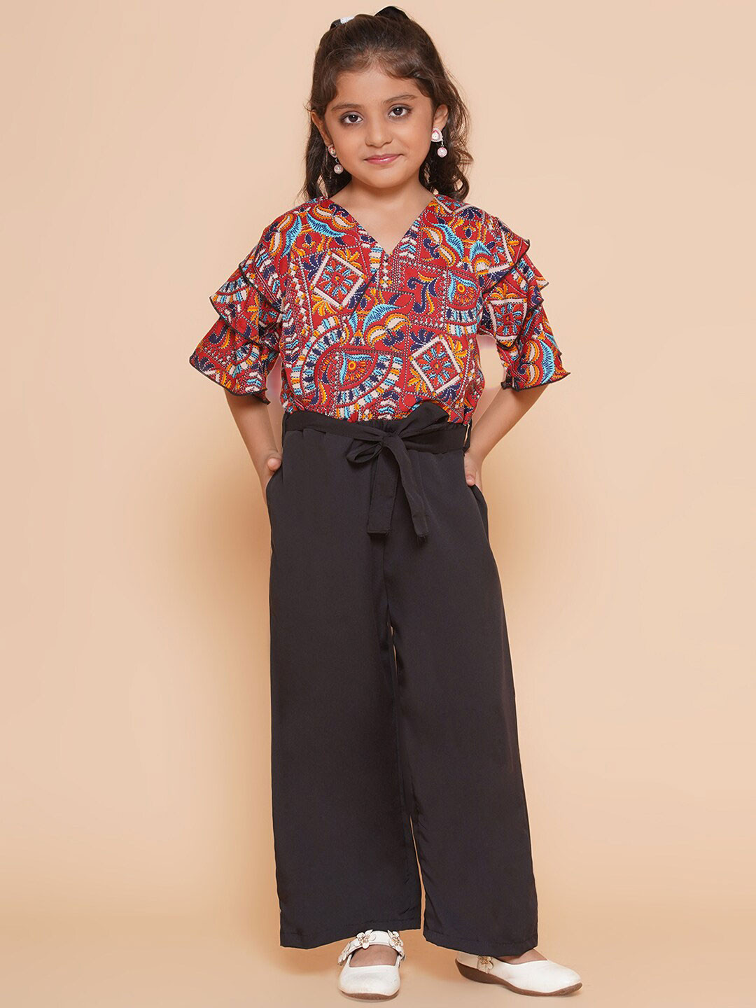 

BAESD Girls Crepe Printed Basic Jumpsuit, Black