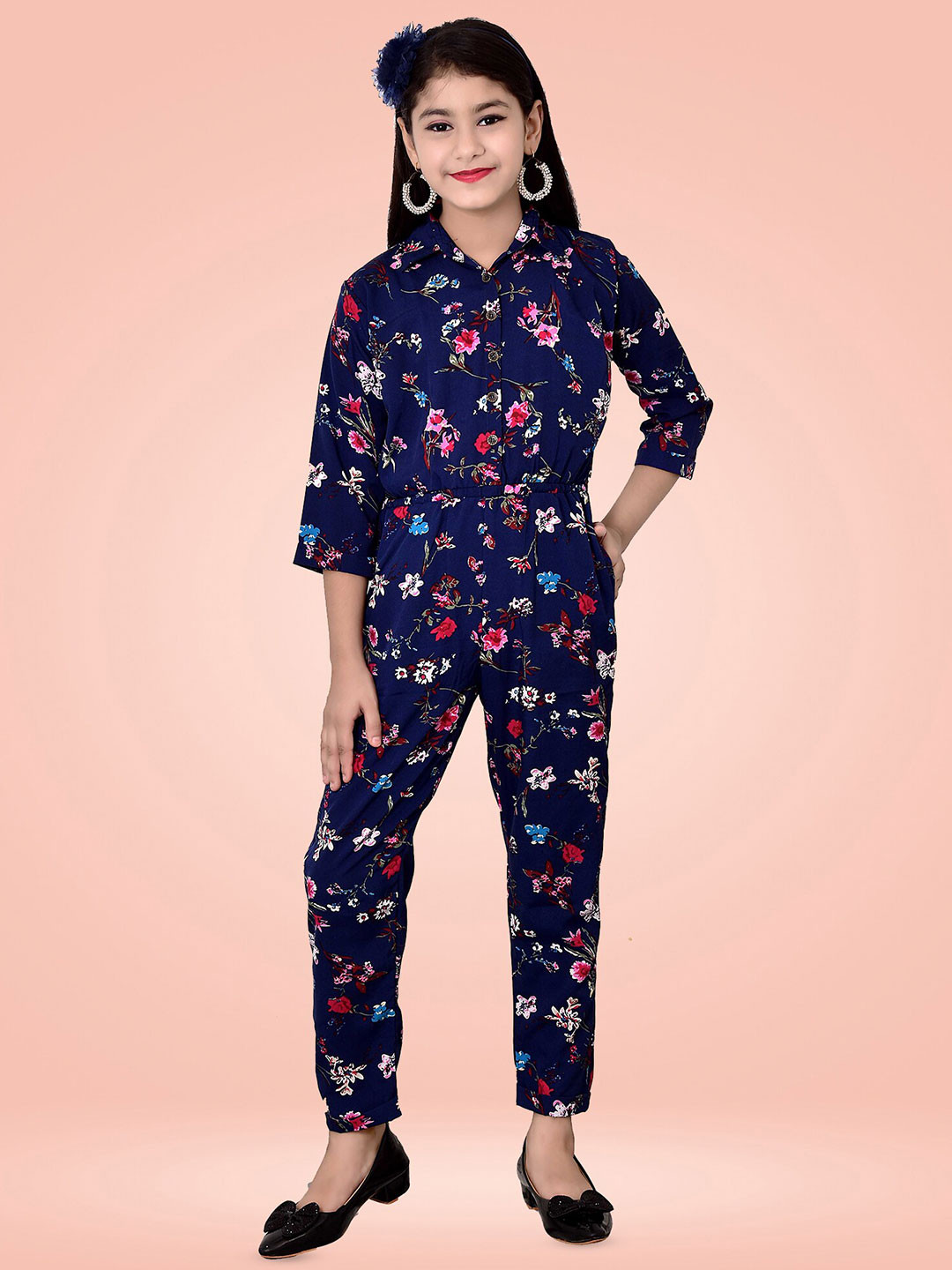 

BAESD Girls Crepe Printed Basic Jumpsuit, Blue