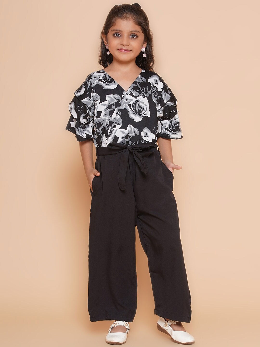 

BAESD Girls Crepe Printed Basic Jumpsuit, Black