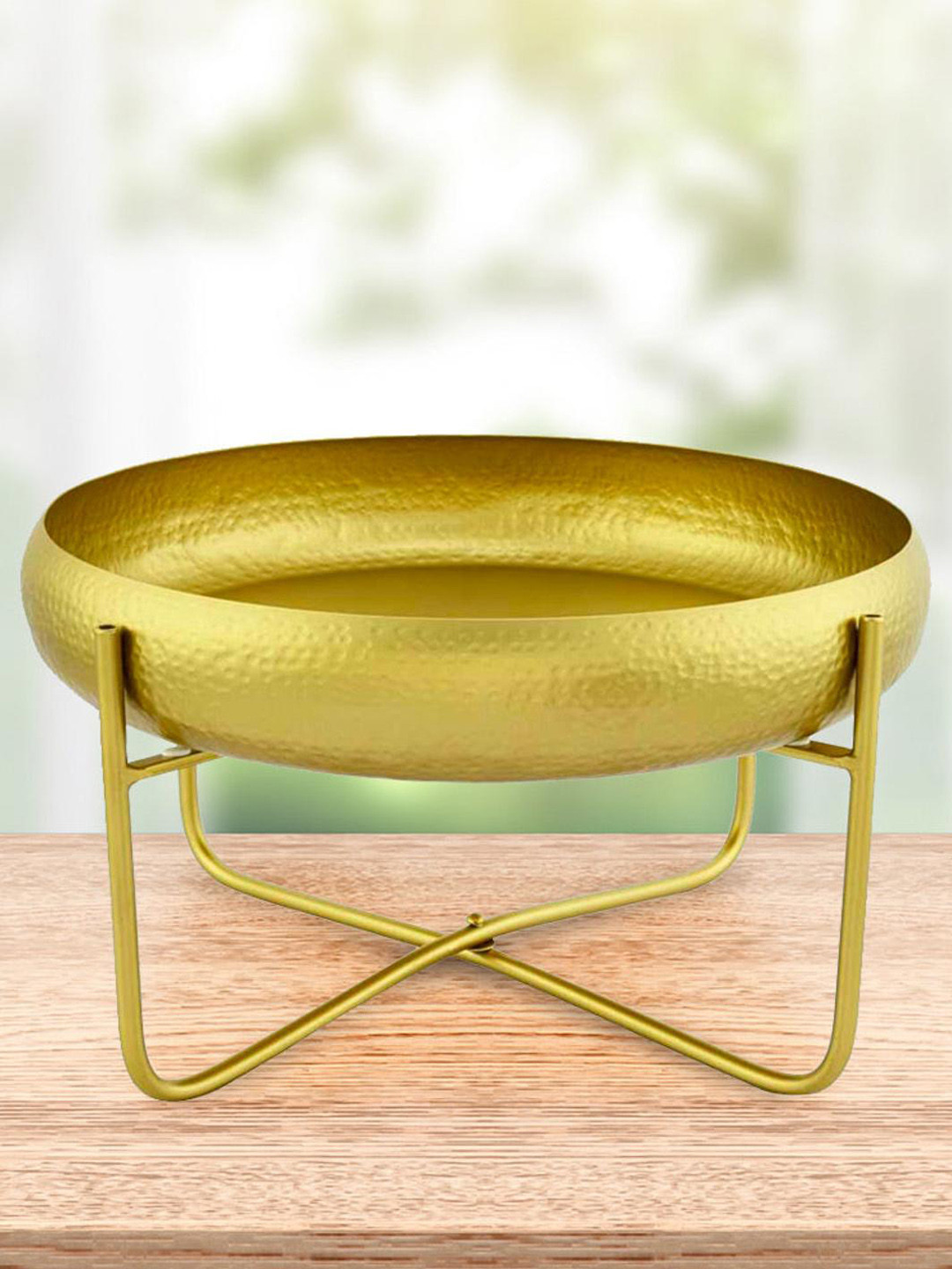 

Athome by Nilkamal Metal Decorative Urli Bowl With Stand, Gold