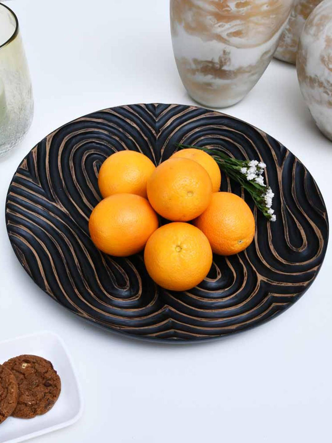 

Athome by Nilkamal Black Textured Round Shaped Serving Platter
