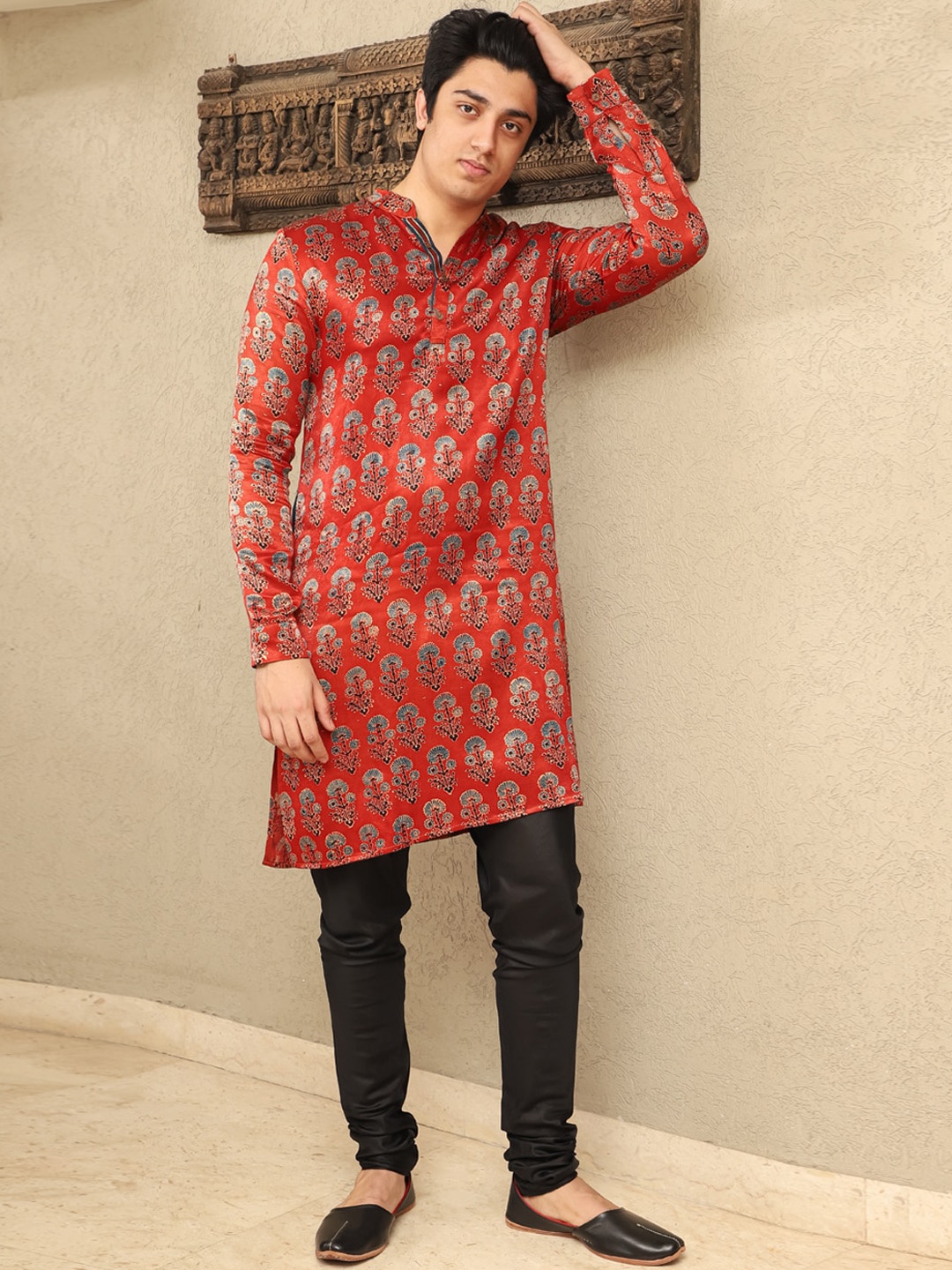 

Spring Soul Red Floral Printed Silk Asymmetric Kurta