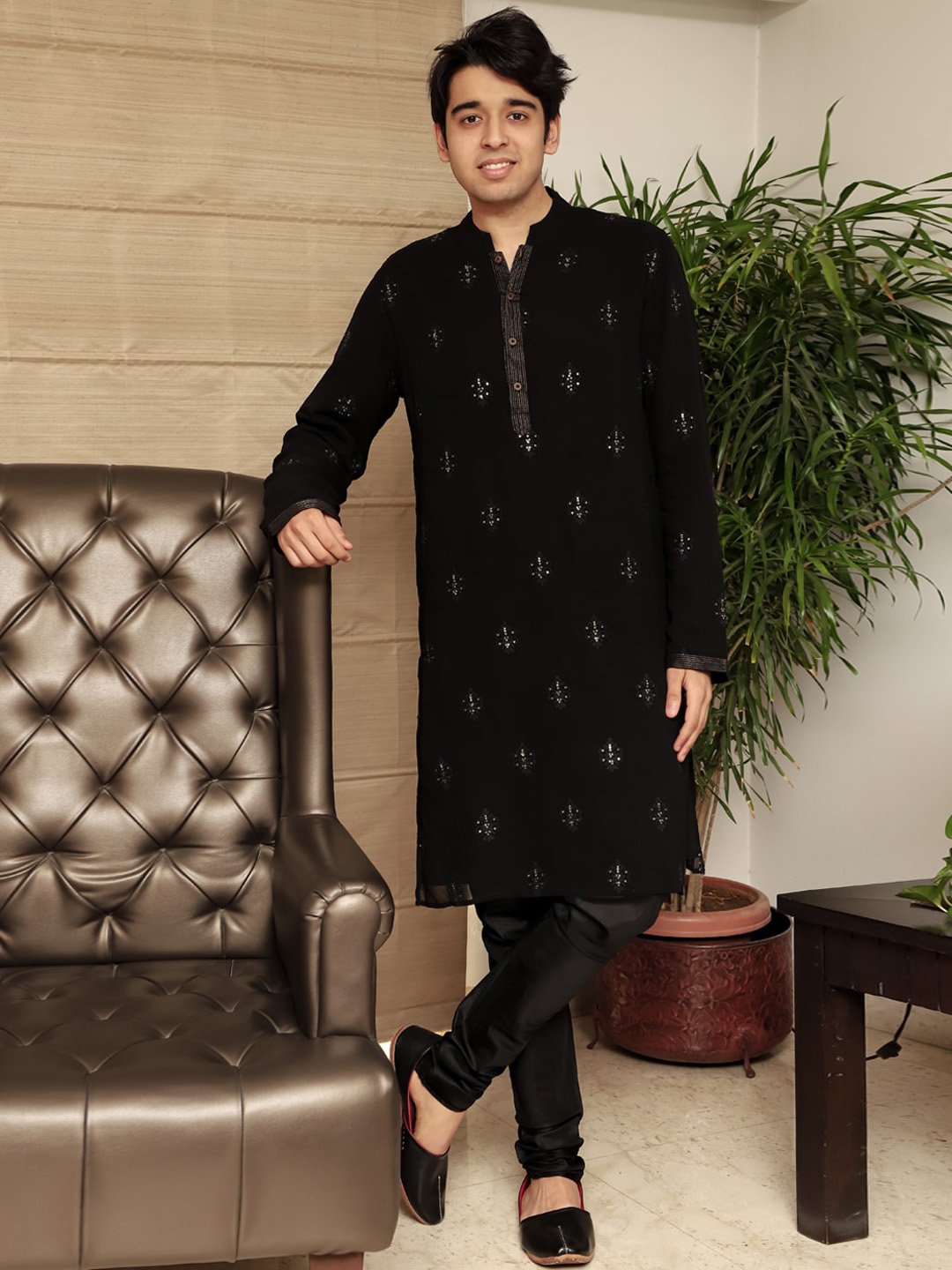 

Spring Soul Black Embroidered Jacquard Georgette A-Line Kurta