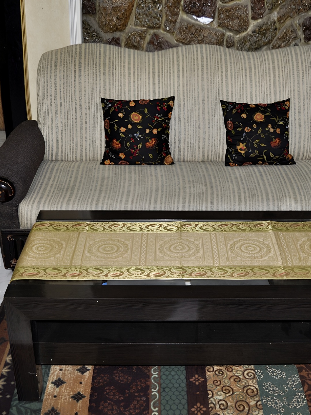 

Lal Haveli Brown & Gold Toned Floral Printed Table Runner