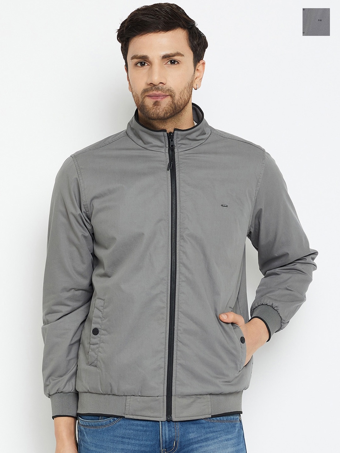 

Okane Reversible Mock Collar Cotton Bomber Jacket, Grey