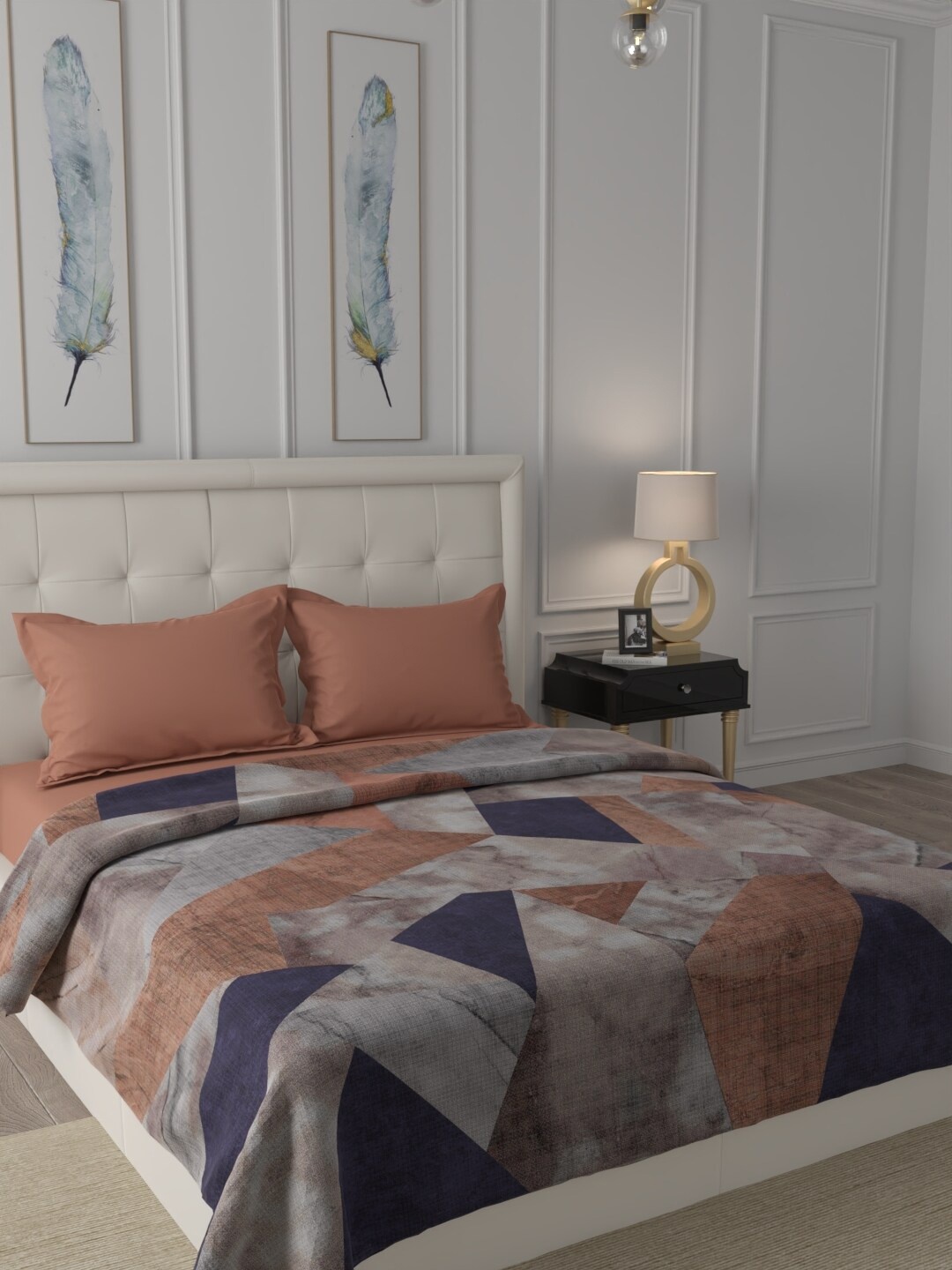 

Raymond Home Brown & Grey Geometric Printed Mild Winter 300 GSM Double Bed Blanket