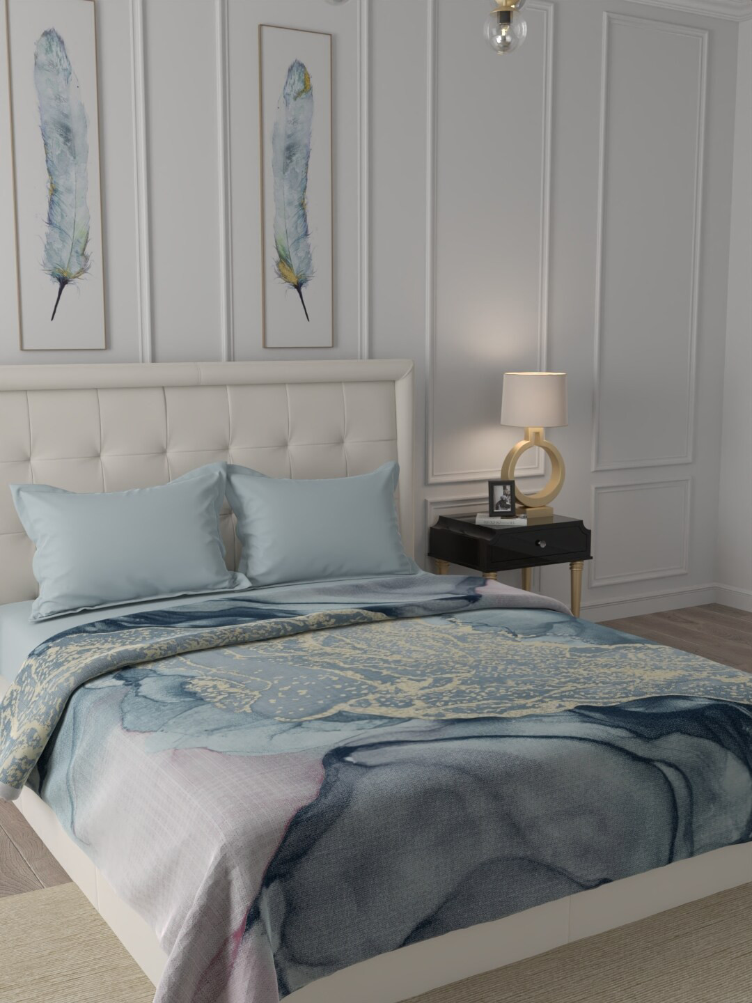 

Raymond Home Grey & Blue Abstract Printed Mild Winter 300 GSM Double Bed Blanket