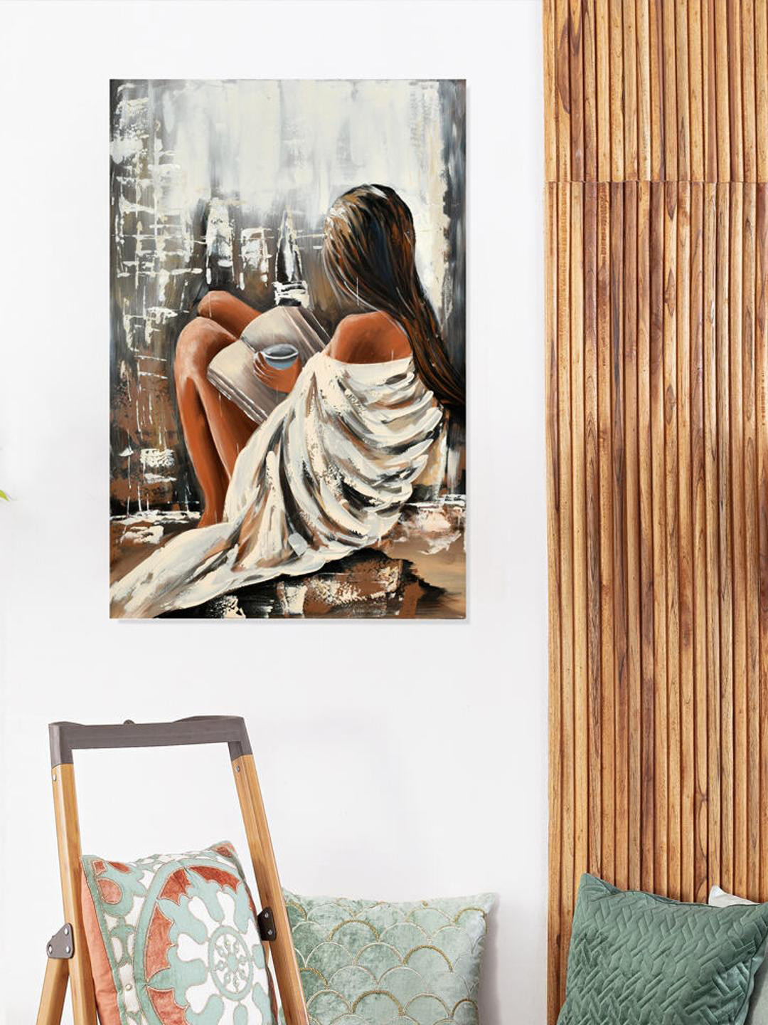 

Athome by Nilkamal Beige & Cream Lady Having Tea Canvas Wall Painting Art