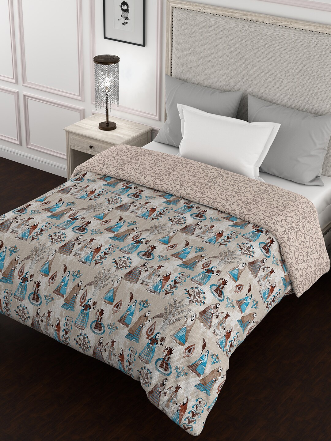 

BELLA CASA Kalamkari Collection Blue Ethnic Motifs Cotton150 GSM Single Bed Quilt