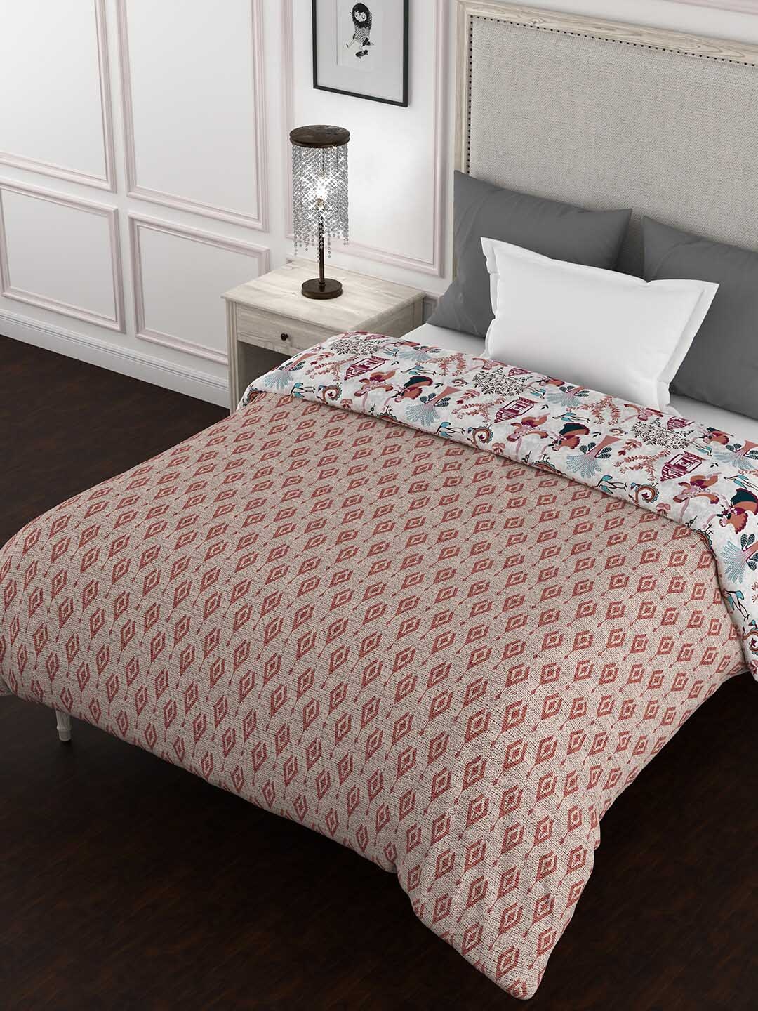 

BELLA CASA Kalamkari Beige Ethnic Motifs Cotton 150 GSM Reversible Single Bed Quilt