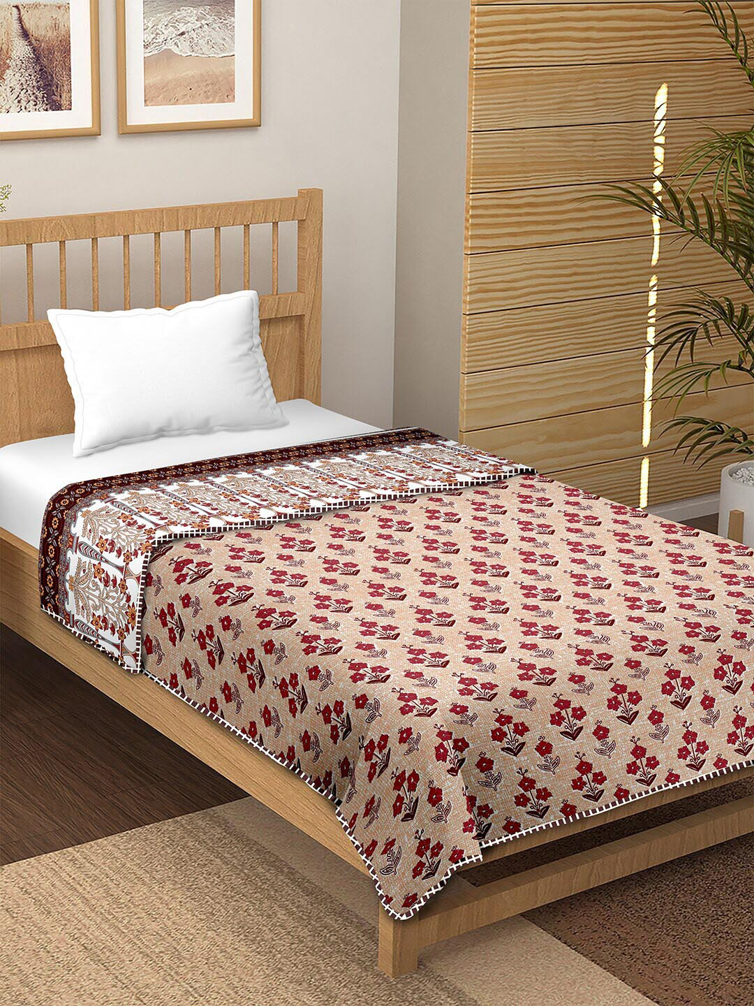 

BELLA CASA Canva Red Ethnic Motifs Cotton AC Room 150 GSM Reversible Single Bed Dohar