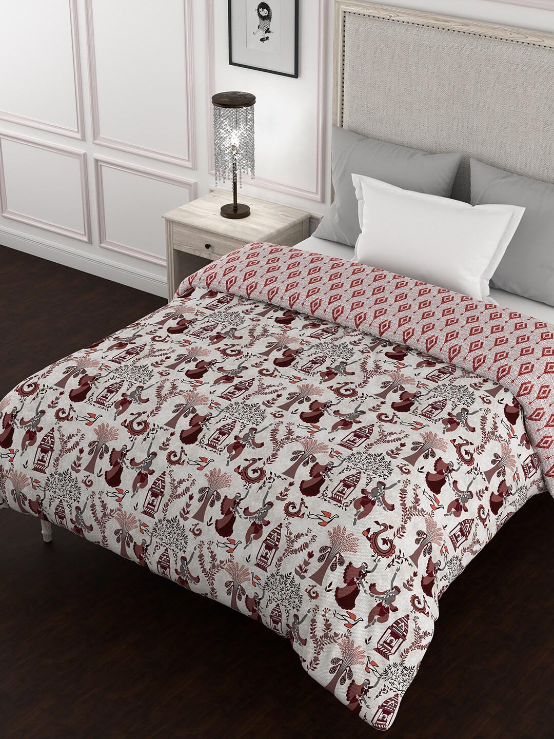 

BELLA CASA Kalamkari Brown Ethnic Motifs Cotton 150 GSM Reversible Single Bed Quilt