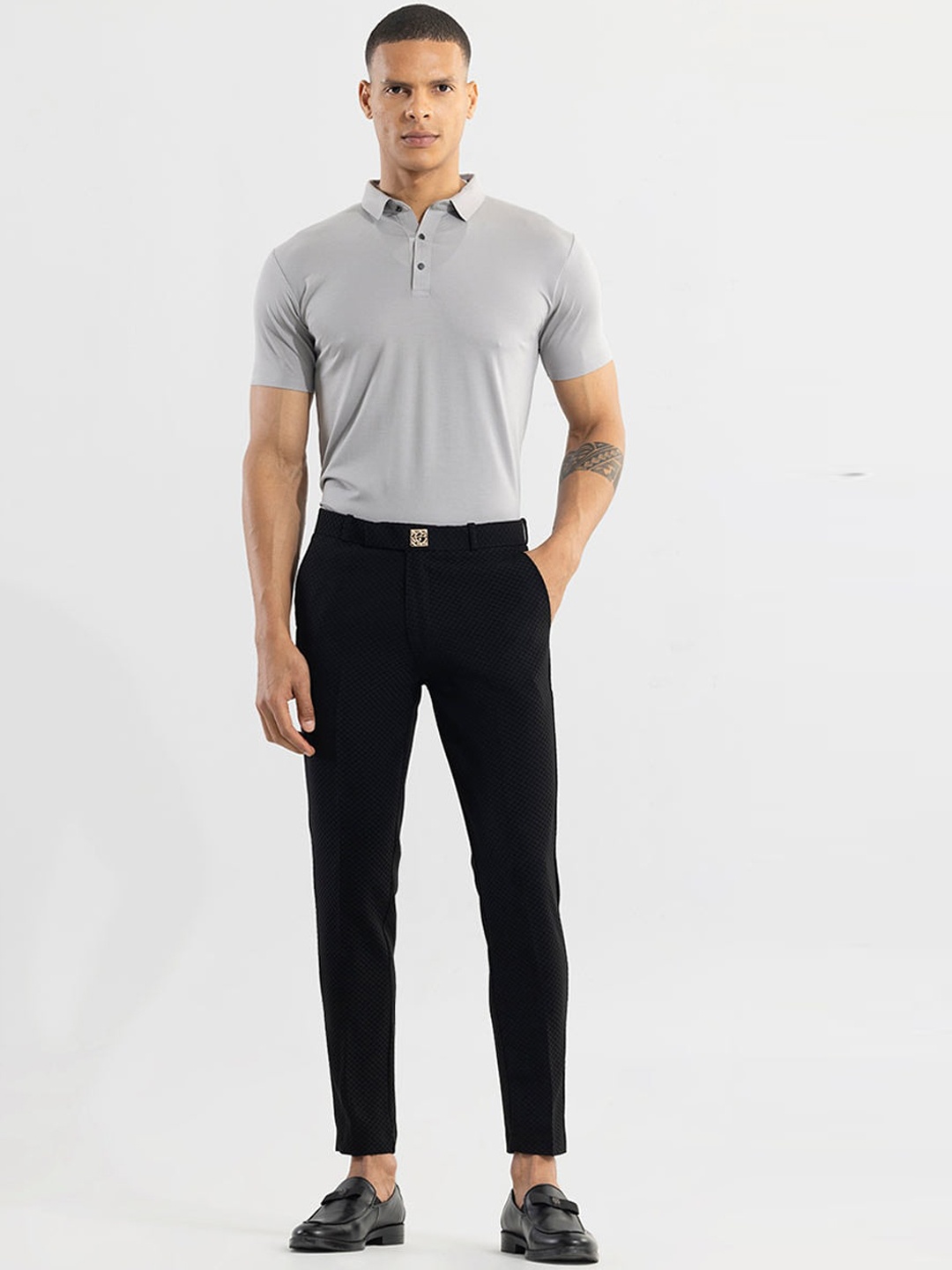 

Snitch Men Black Smart Slim Fit Checked Trousers