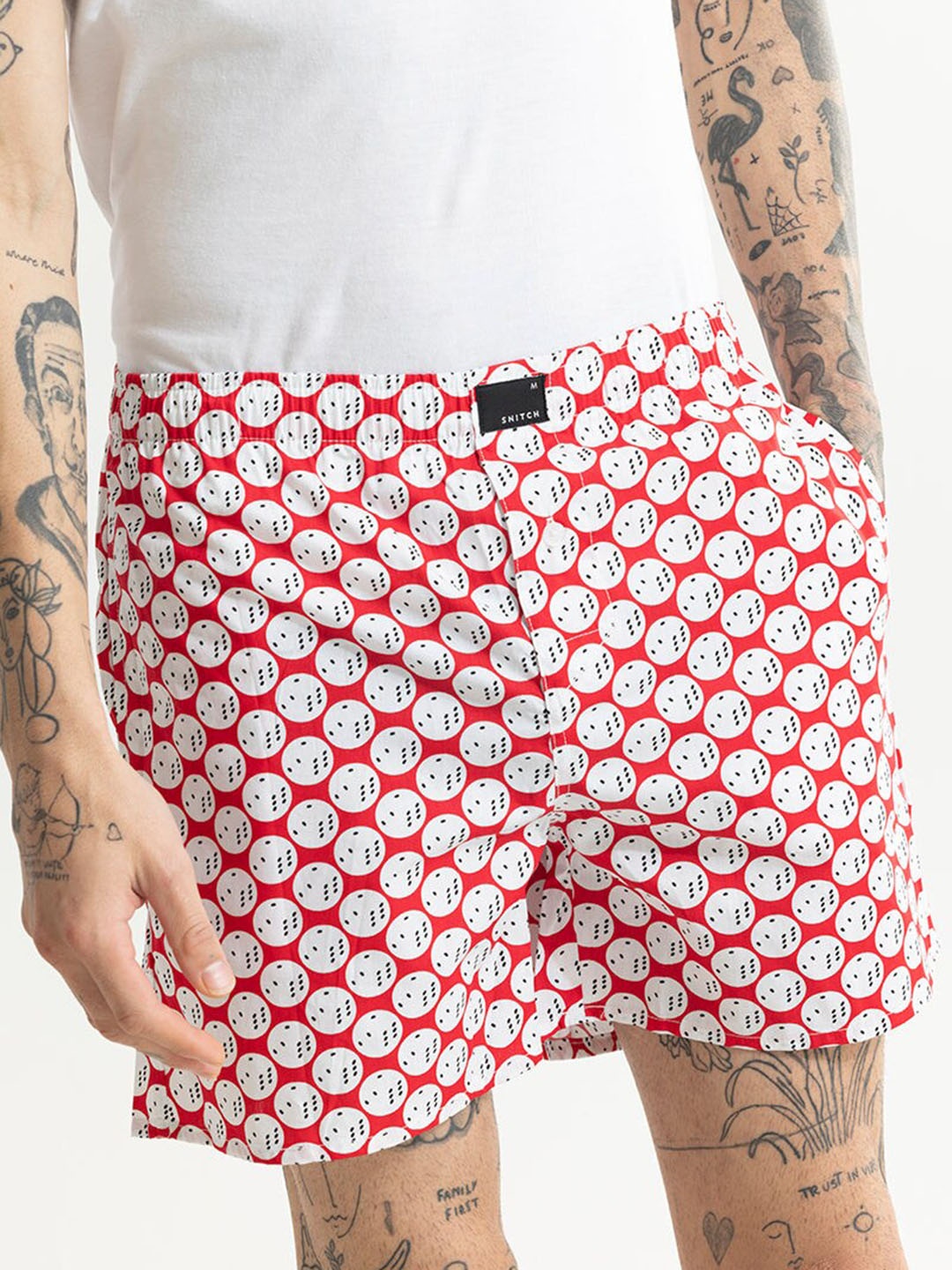 

Snitch Men Conversational Printed Cotton Boxers, Red