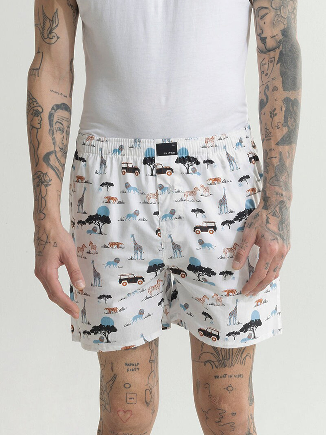 

Snitch Men Conversational Printed Cotton Boxers, White