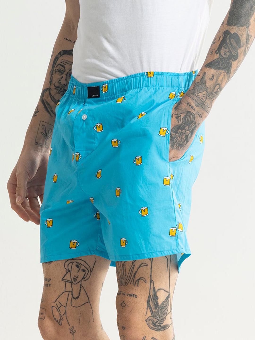 

Snitch Men Conversational Printed Cotton Boxers, Blue