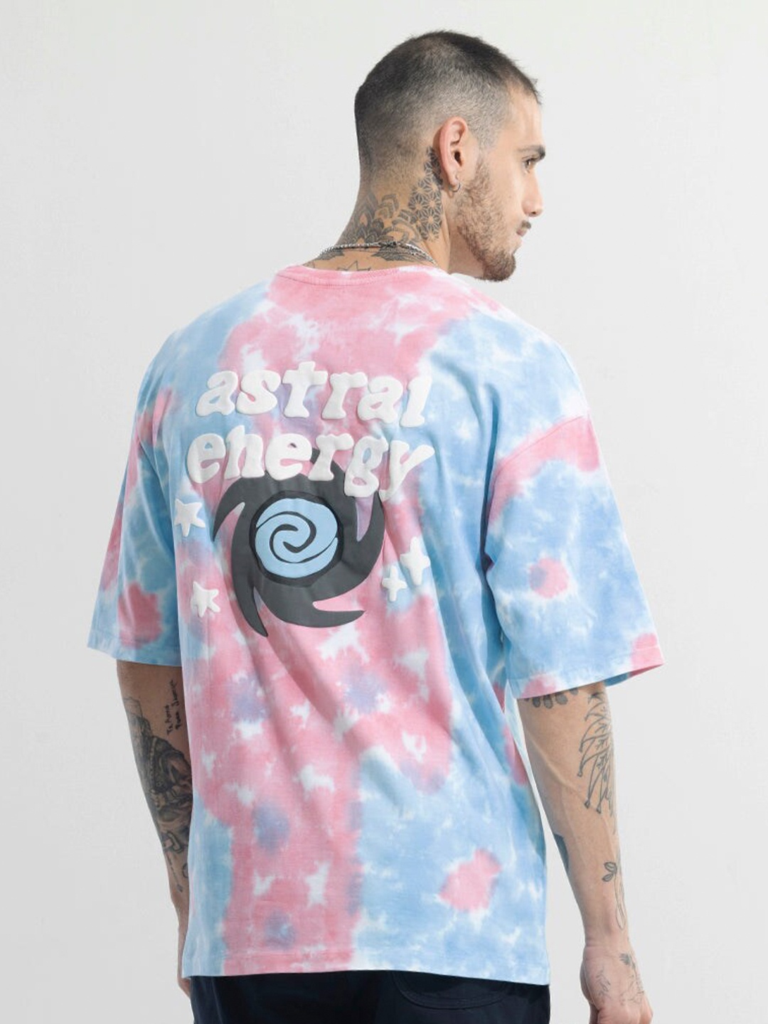 

Snitch Pink Graphic Printed Drop-Shoulder Sleeves Oversized Cotton T-shirt