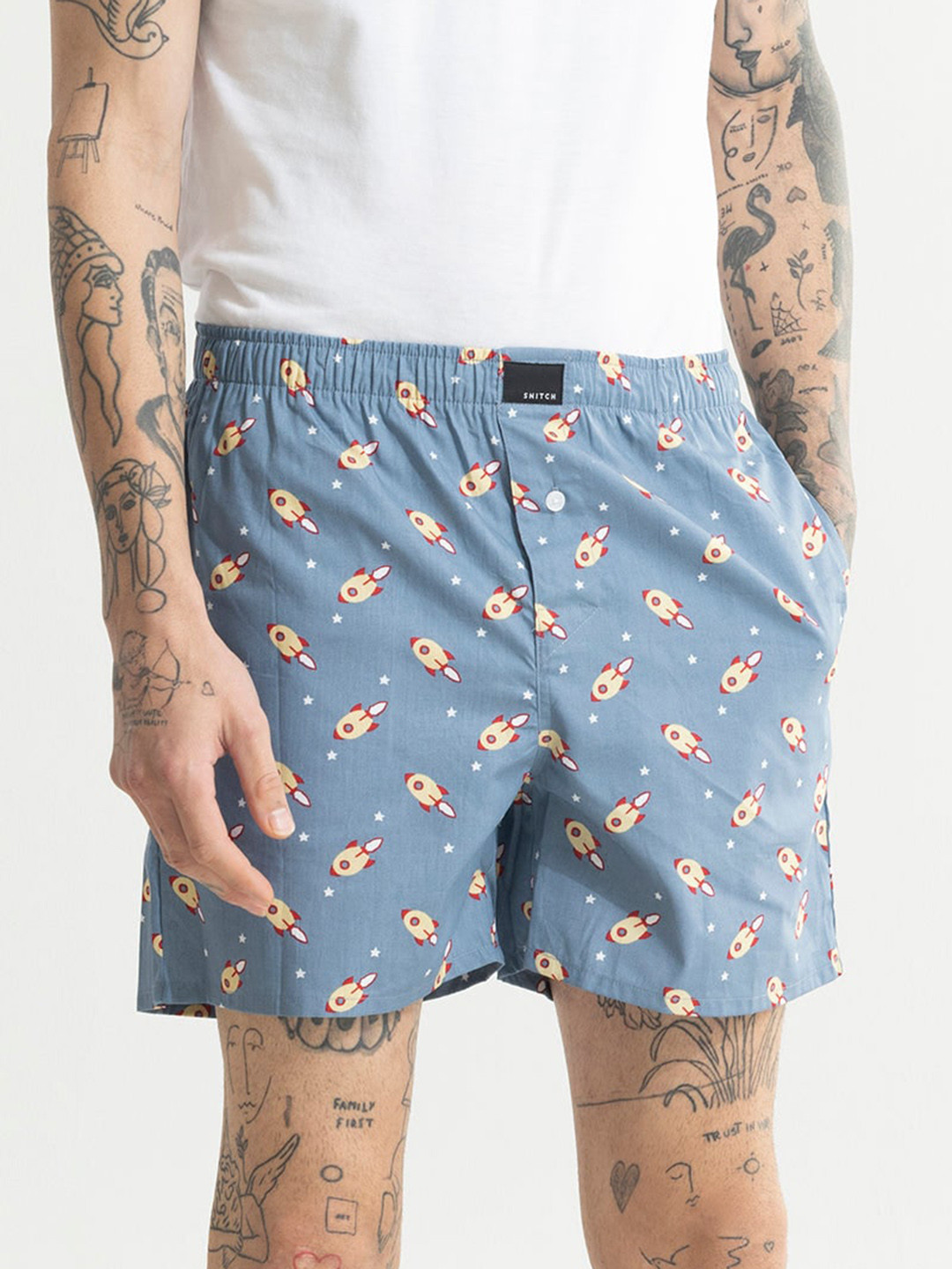 

Snitch Men Rocket-Printed Cotton Boxers 4MSBX9223-01-S, Grey